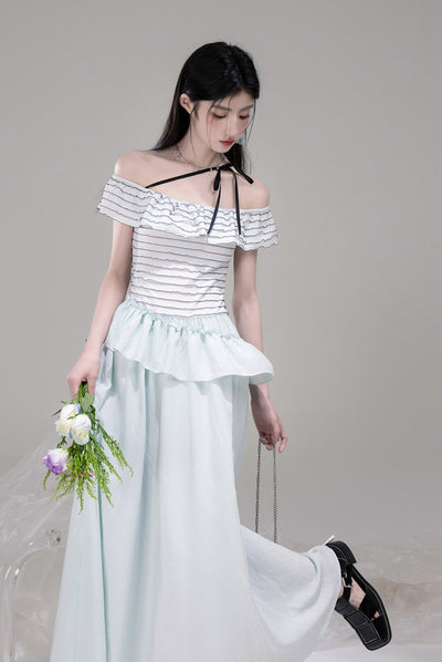 One-shoulder Splicing A-line Waist Dress COT0313