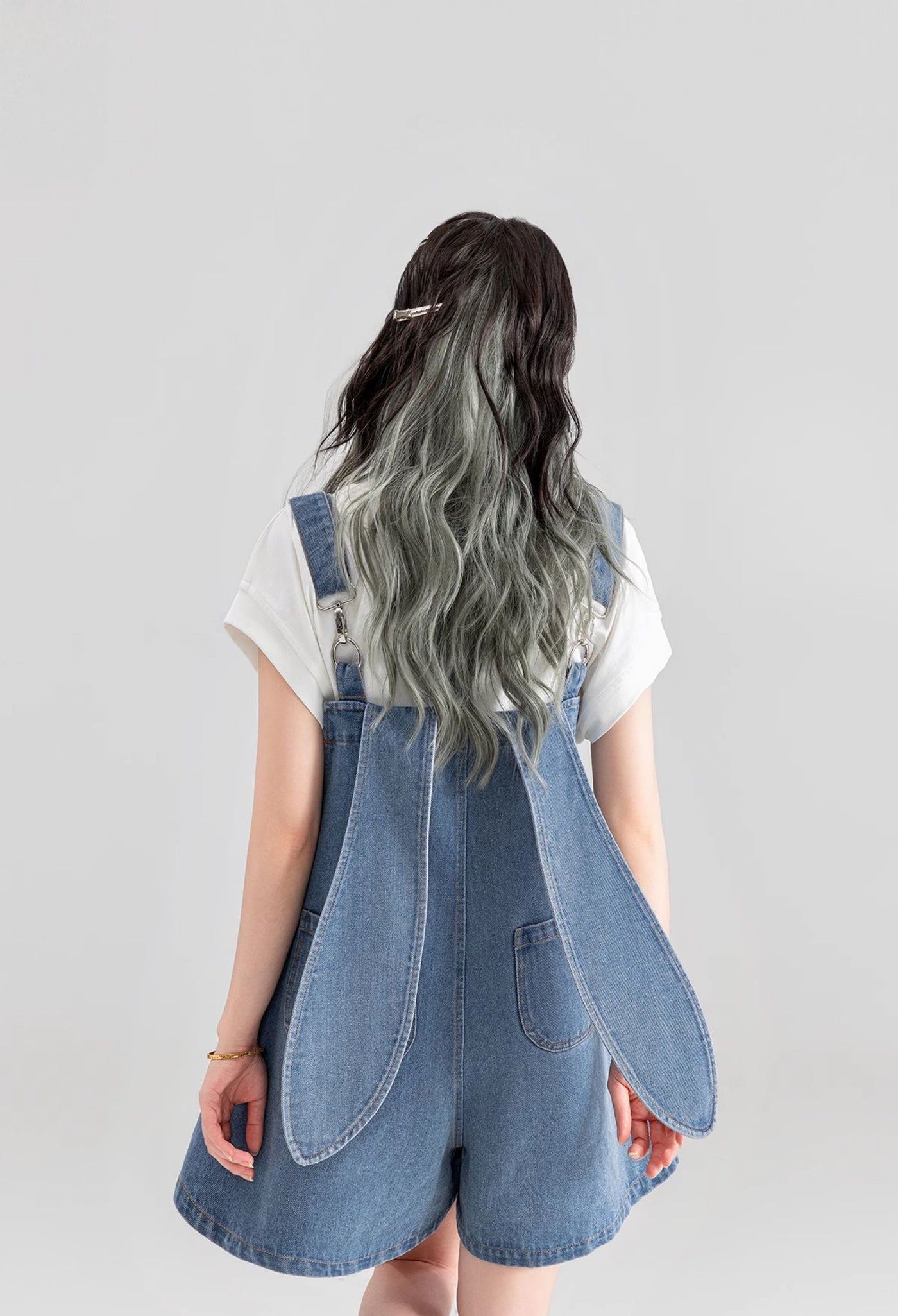 Rabbit Print Denim Overalls/White T-shirt KEI0053