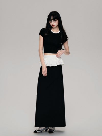 Ballet Style Black Back Slit Slim Maxi Skirt LUL0084