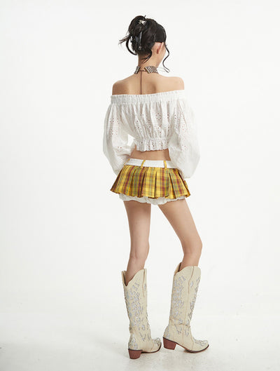 Puff Sleeve One Shoulder Bow Short Shirt UNC0258