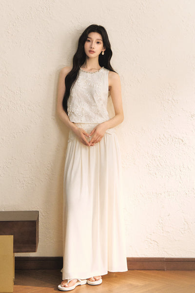 White Sleeveless Lace Top/Skirt OSH0179