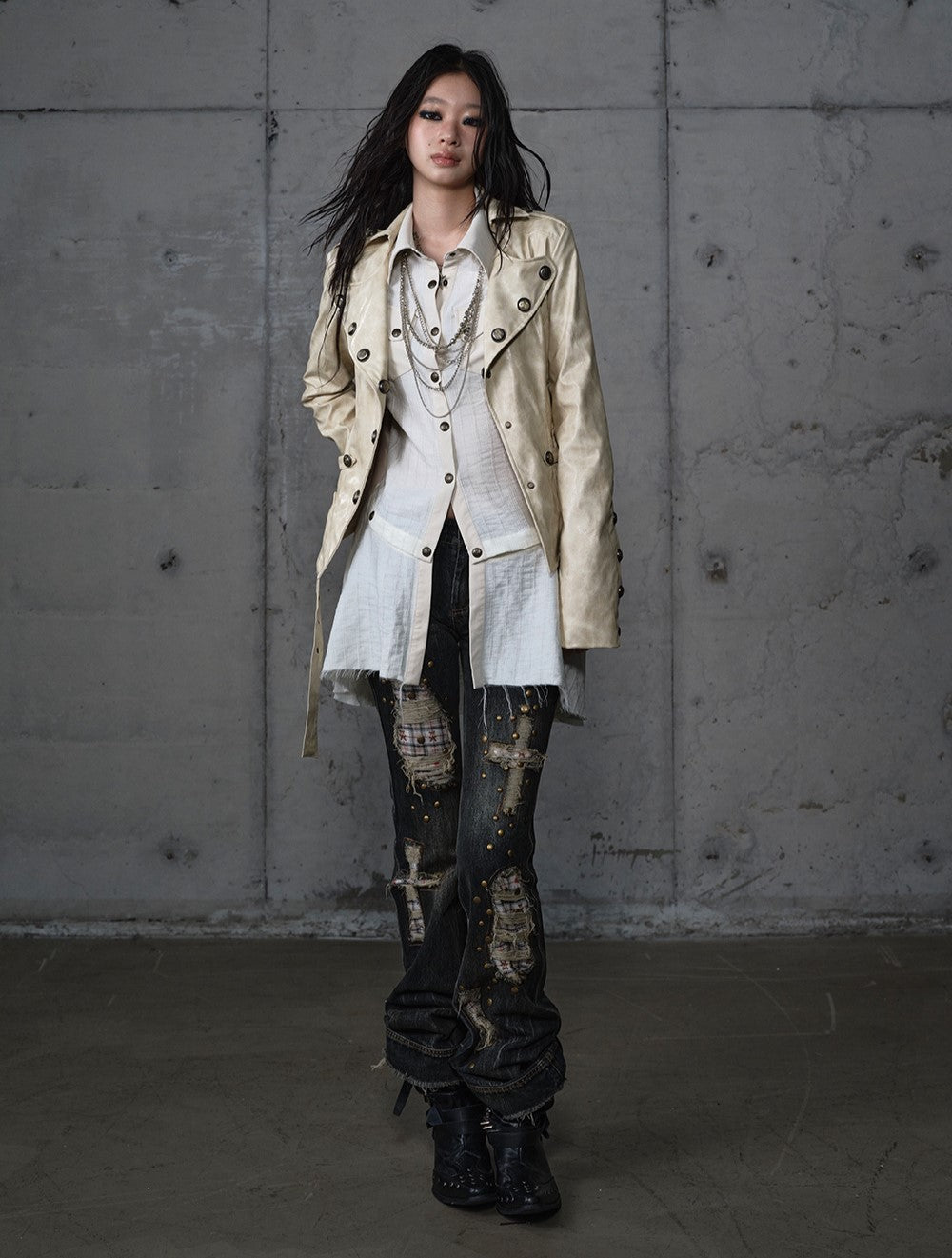 Punk Large Collar Leather Jacket  NOR0206