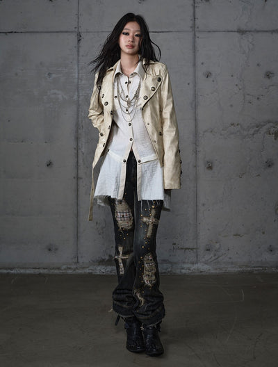 Punk Large Collar Leather Jacket  NOR0206