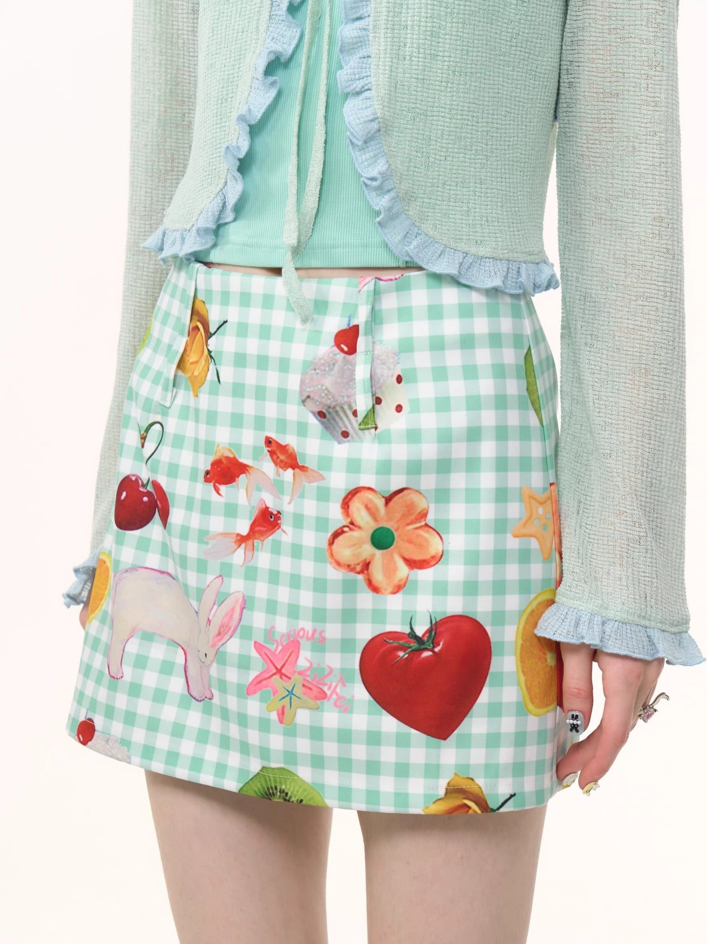 Fruit Print Plaid Short Skirt ZIZ0249