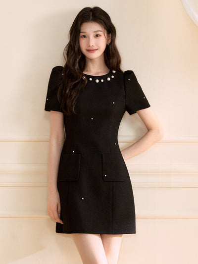 Starry Beaded Puff Sleeves Dress OSH0124