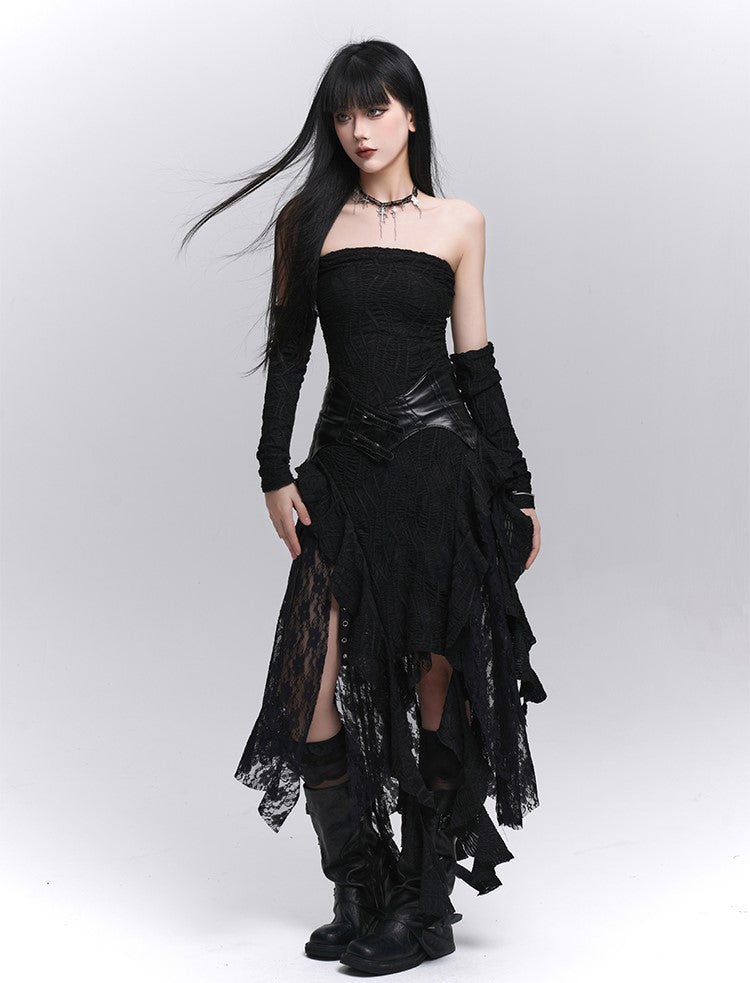 Black Lace Irregular Hem Dress LAD0206
