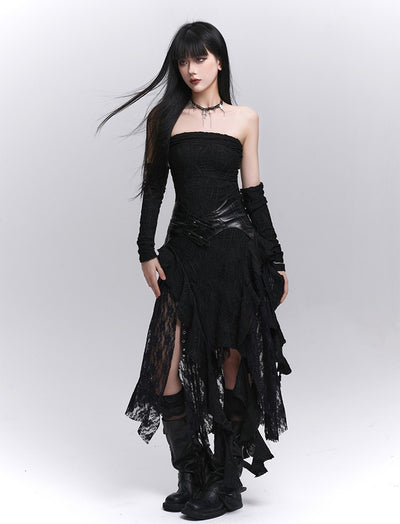 Black Lace Irregular Hem Dress LAD0206