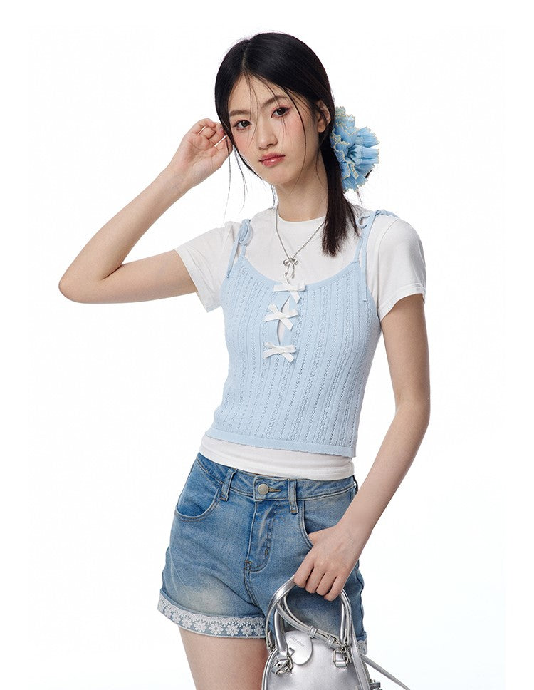 Bow Knitted Camisole/Short-sleeved T-shirt NTO0114