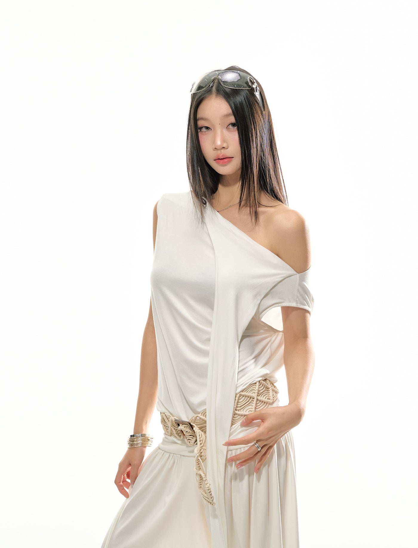 Scarf Pleated Top/Loose Pants 4MU0115
