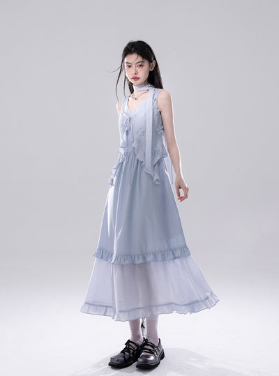 Blue Flower Cardigan+Vest Dress COT0246