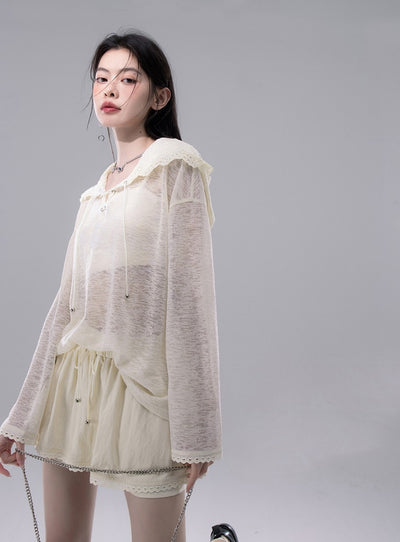 See-through Cardigan+Shorts COT0258