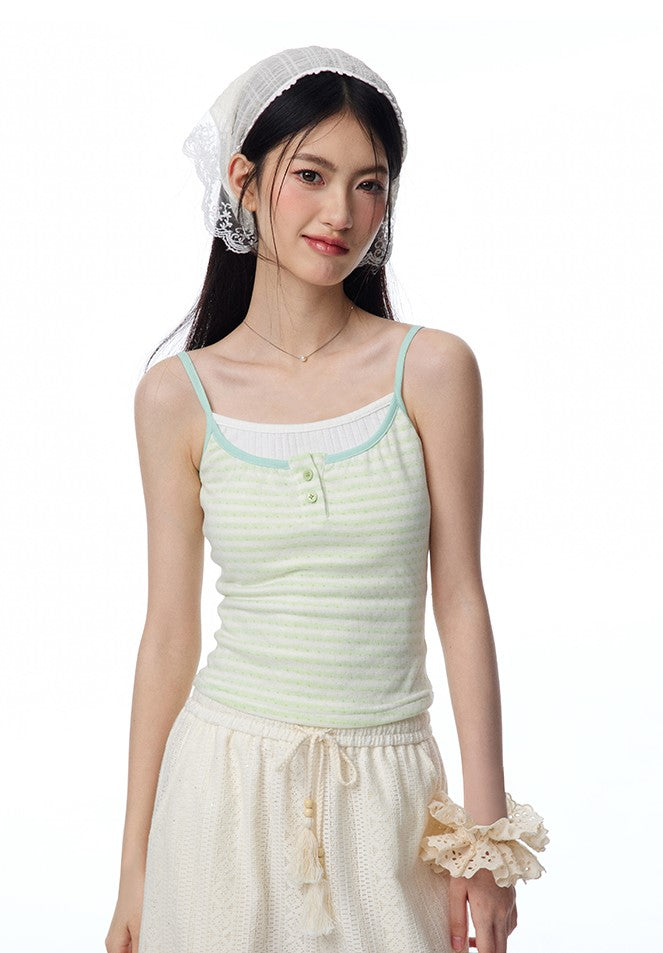 Colorful Striped Polka Dot Layered Fake Two-piece Camisole/T-shirt NTO0103