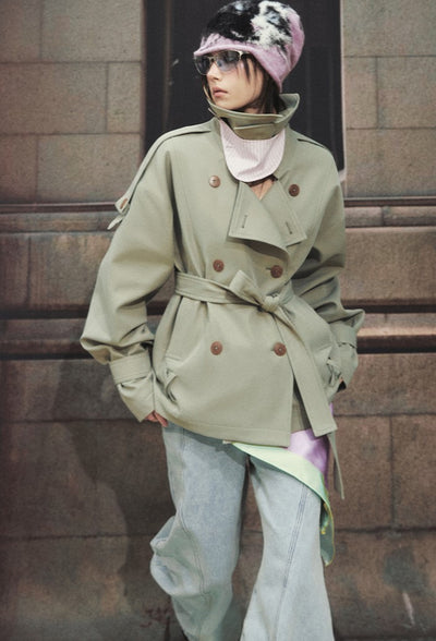 Classic Double-breasted Short Trench Coat OFA0287