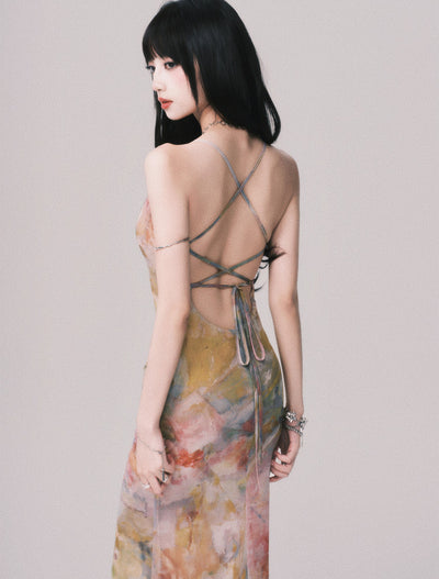 V-neck Long Suspender Dress LUL0163