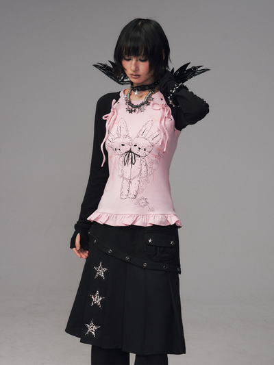 Bow Lace Print Raglan Long Sleeve T-Shirt FRU0126