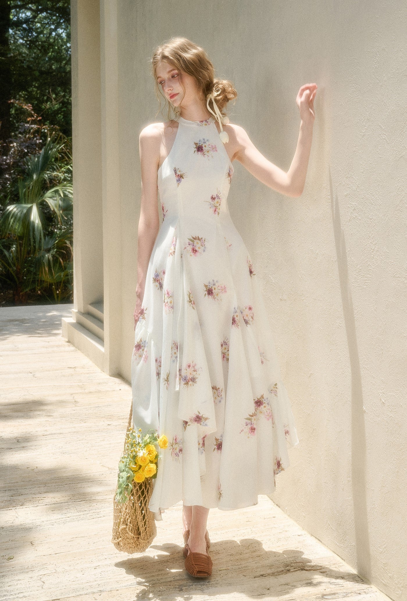 Halter Neck Flower Printed Dress GRO0160