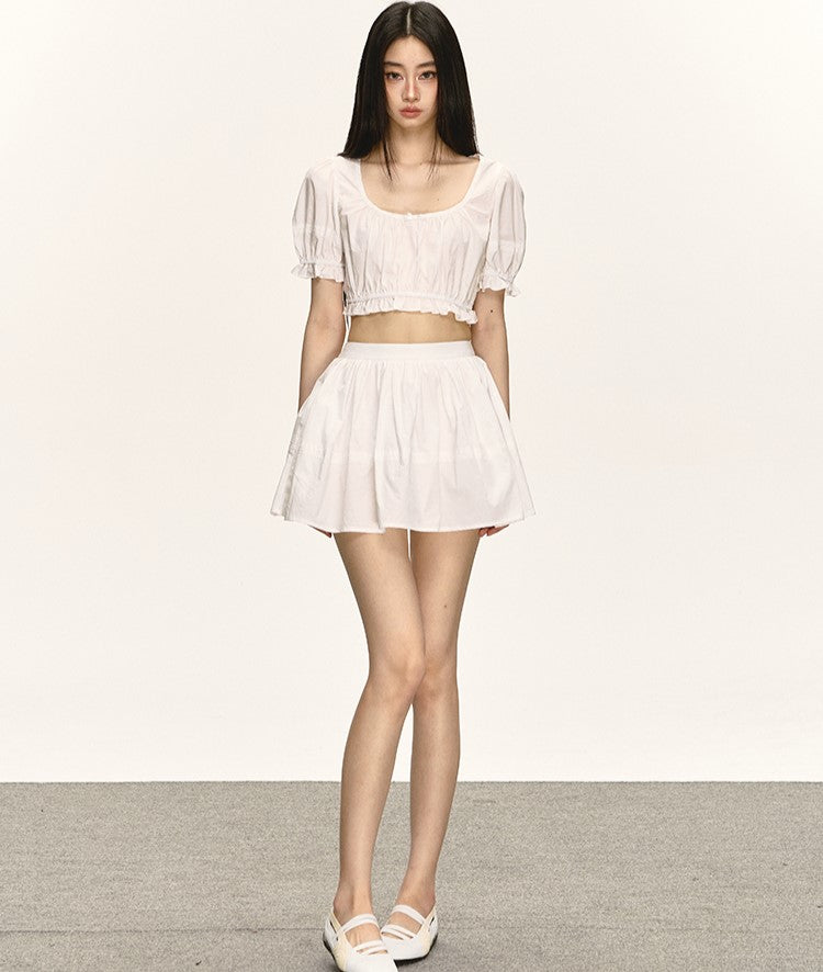 Puff Sleeve Shirt/High Waist Skirt ANA0032