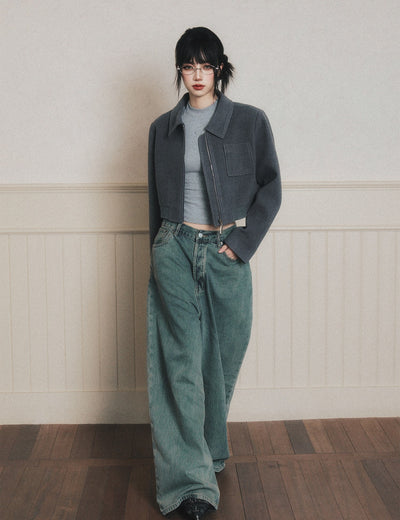 Gray Lapel Short Jacket LUL0189