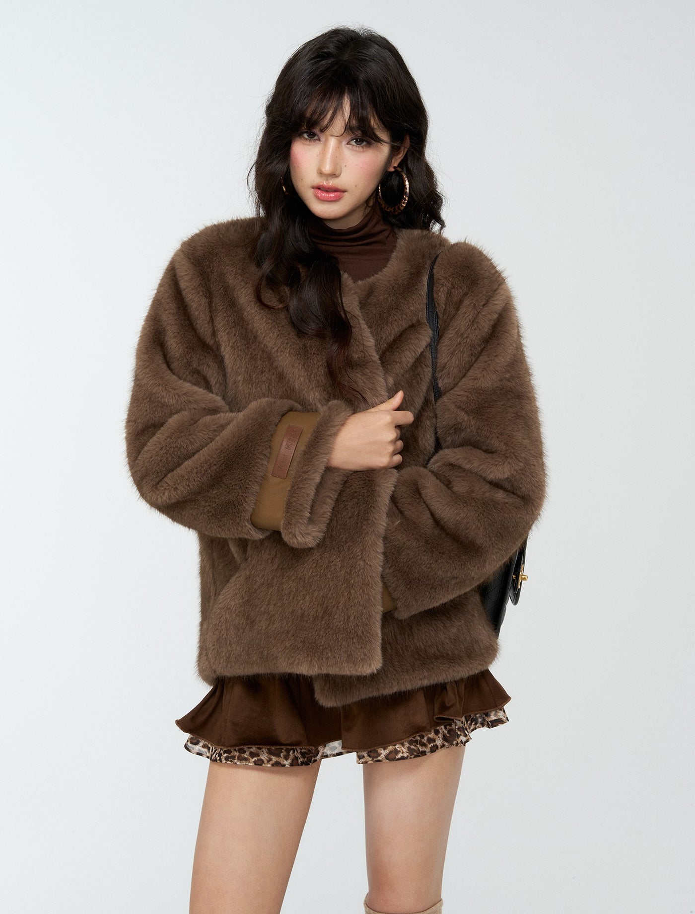 Suede Pleated Leopard Print Short Skirt 4MU0174