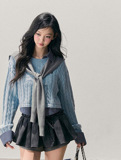 Skyblue Faux Two-Piece Wool Sweater DIA0748