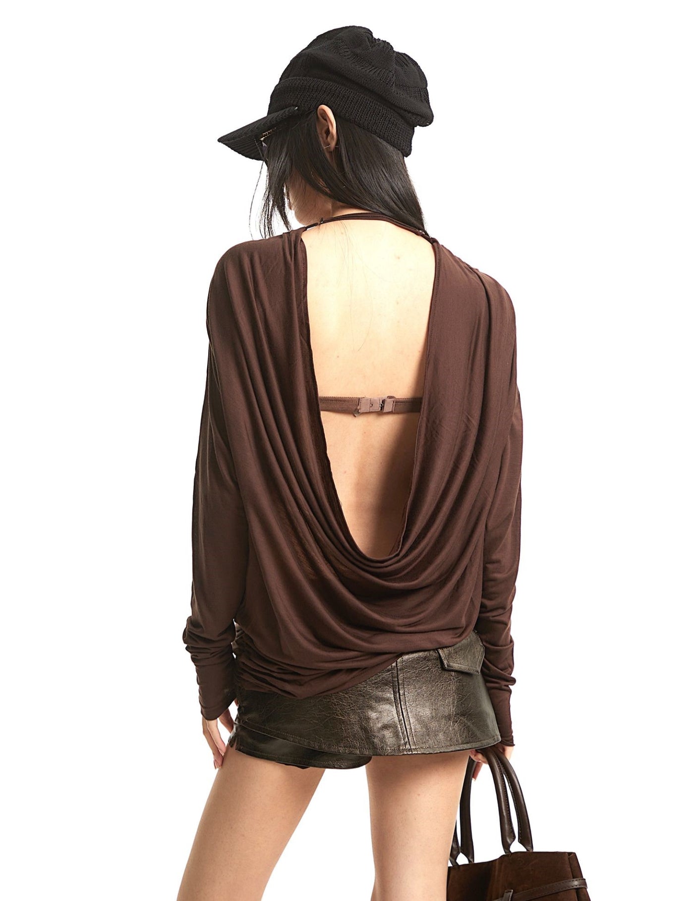 Backless Swing Collar Long-sleeved T-shirt UNC0290