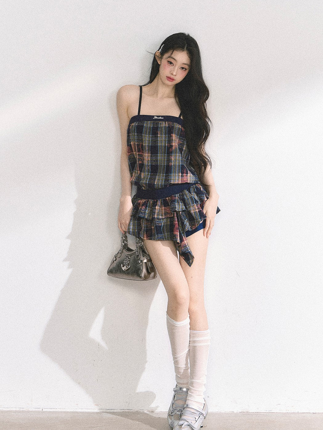 Plaid Suspender Short Dress DIA0443