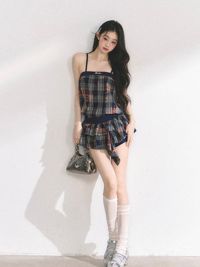 Plaid Suspender Short Dress DIA0443