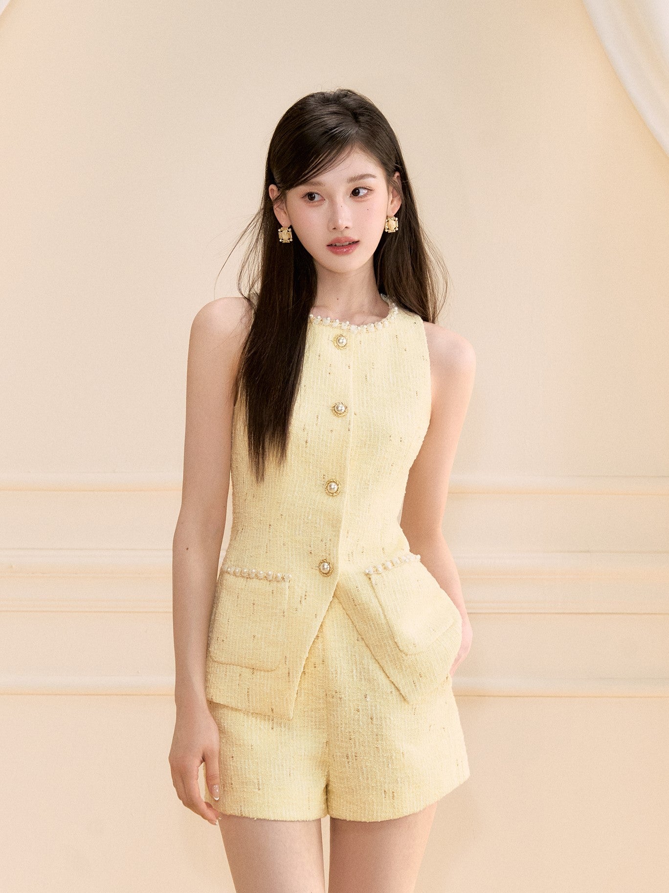 Beaded Sleeveless Vest/Shorts OSH0117