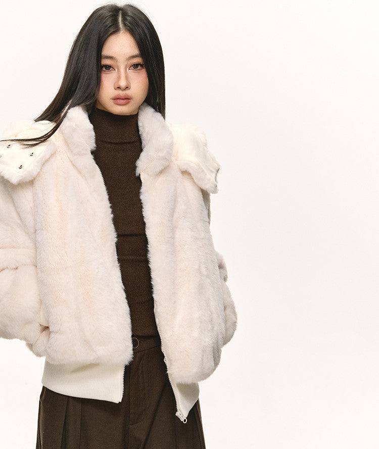 White Eco-friendly Fur Hooded Coat ANA0087