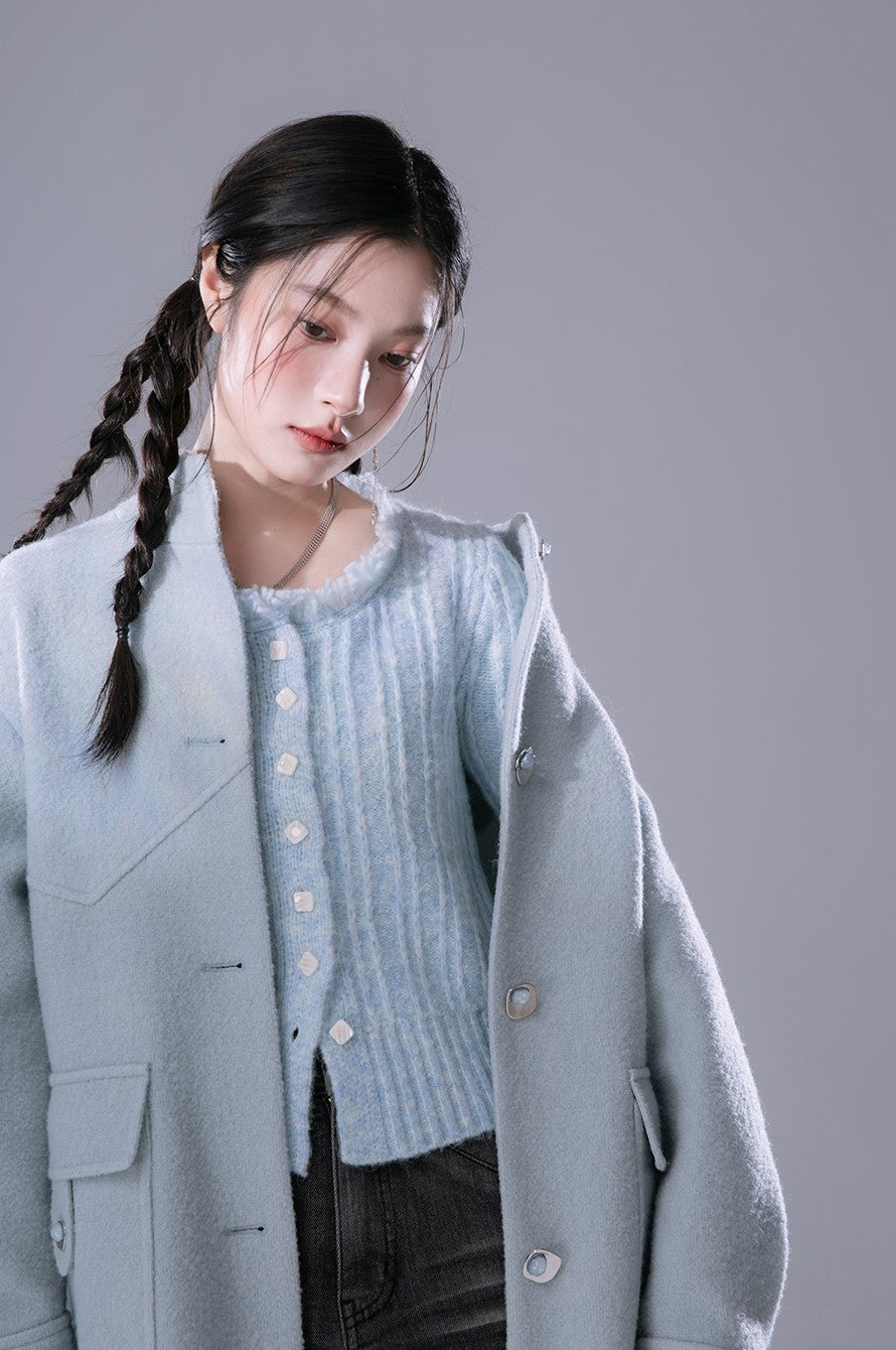 Skyblue Stand Collar Wool Long Coat COT0168