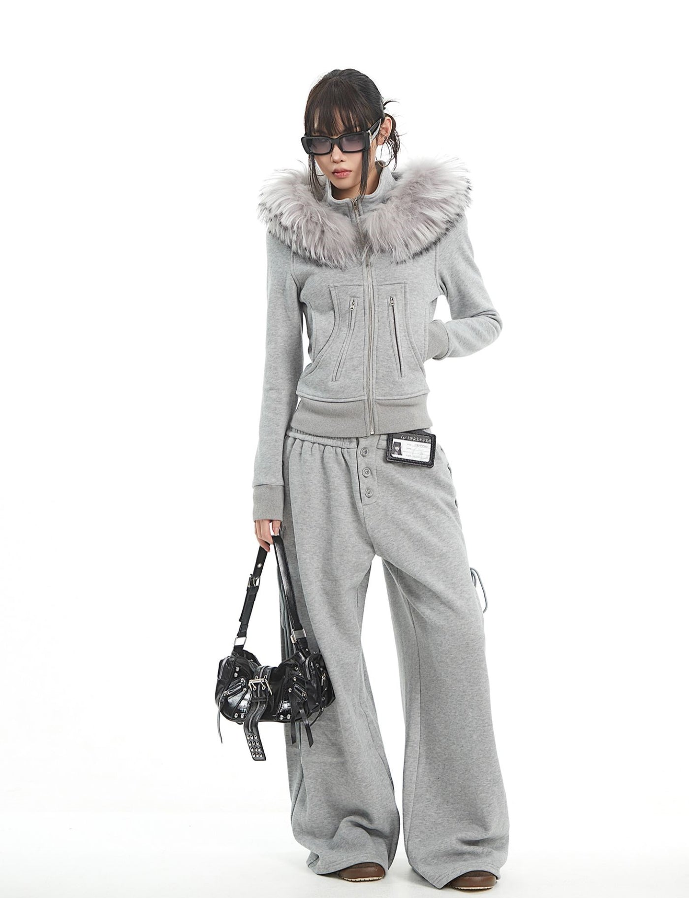 Fur Collar Hooded Sweatshirt Jacket/Pants UNC0326