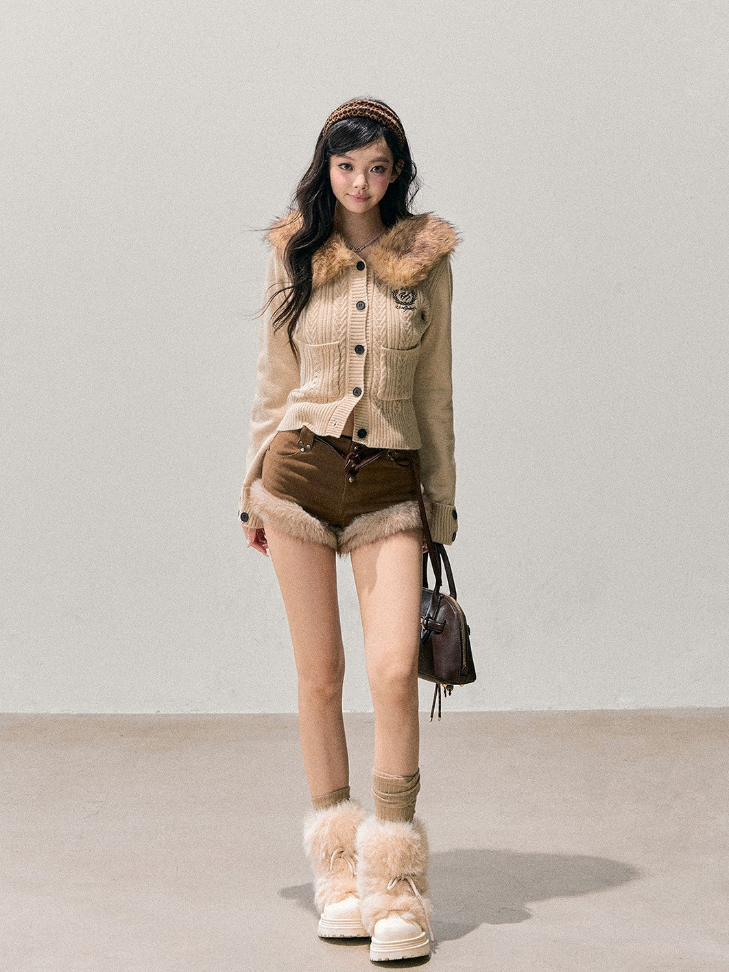 Detachable Fur Collar Knitted Cardigan DIA0766