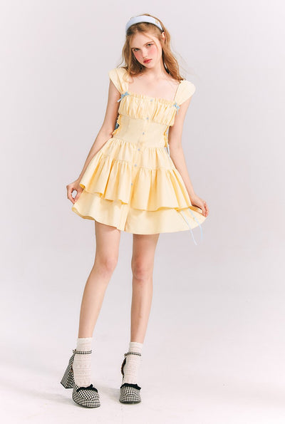 Yellow Bow Tutu Princess Waist Suspender Dress GRO0069