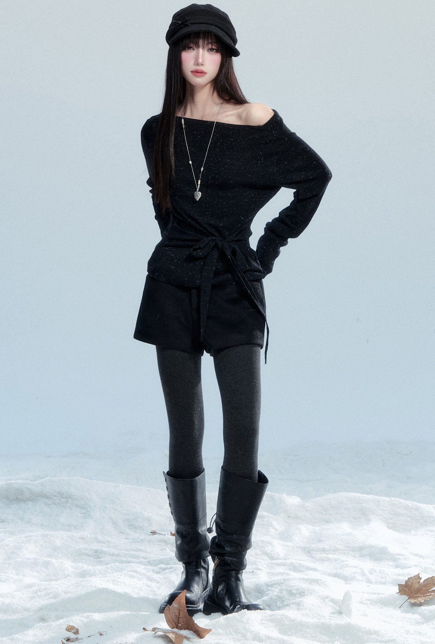 Chic Off-shoulder Tie-up Sweater FRA0476