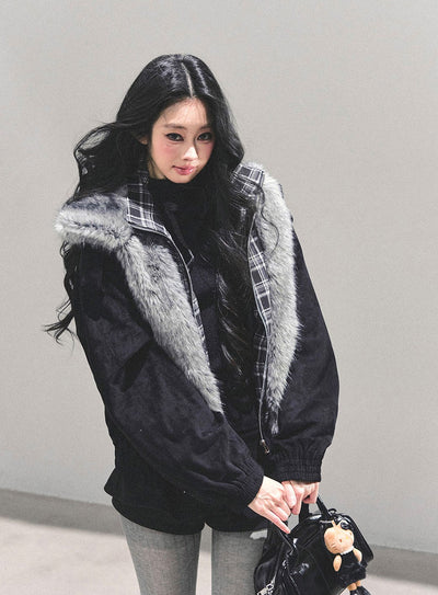 Faux Two-Piece American Style Plaid Jacket DIA0672