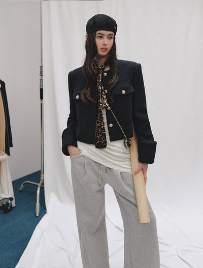 French Style Tweed Round Neck Short Jacket LAL0251