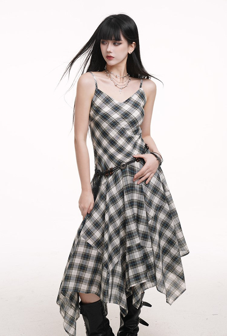 Irregular Plaid Suspender Dress LAD0174