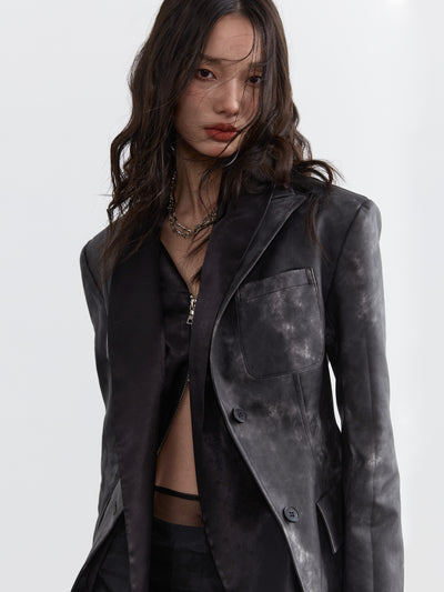 Dark Punk Smoky Leather Fake Two Pieces Skinny Jacket JNY0115