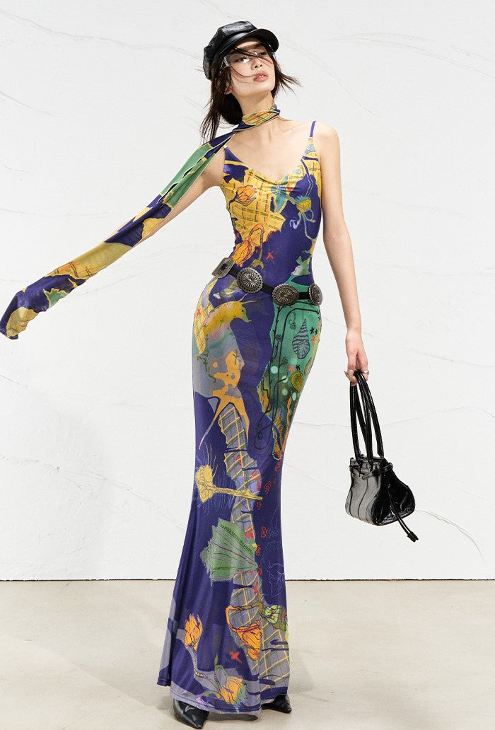 Mondrian Contrast Color Suspender Dress OFA0256