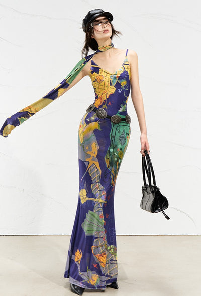 Mondrian Contrast Color Suspender Dress OFA0256