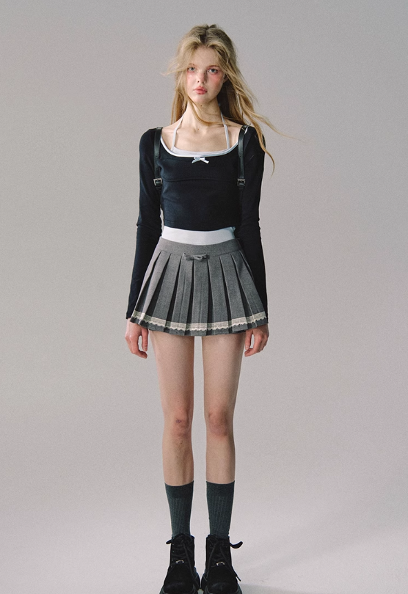 Retro College Slim Low-waisted Pleated Skirt OAK0061