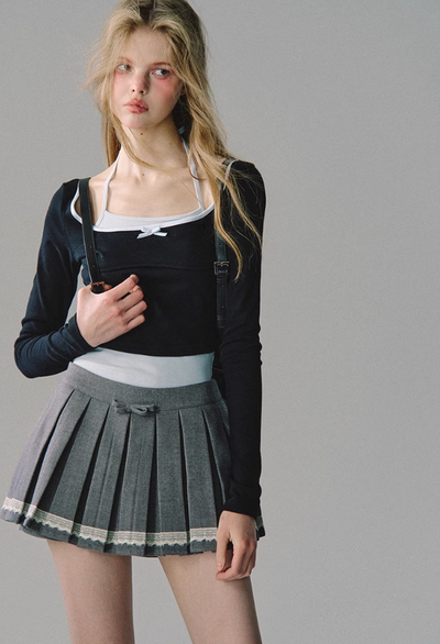 Retro College Slim Low-waisted Pleated Skirt OAK0061