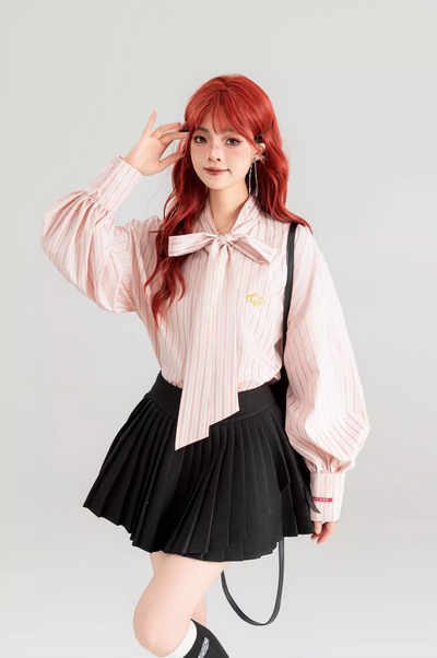 ribbon striped shirt & skirt KEI0002