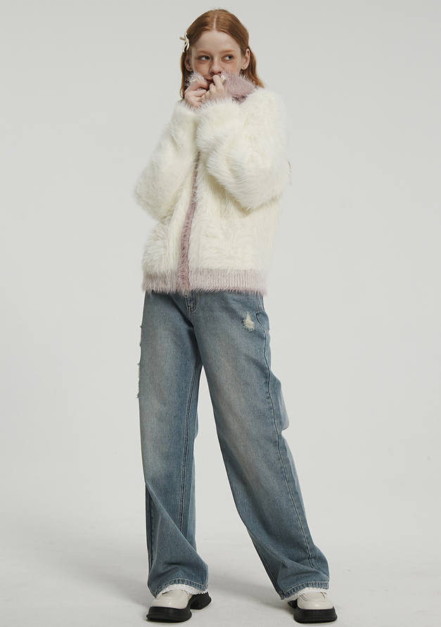 Imitation mink fur soft casual zip jacket FLO0014