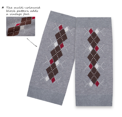 Argyle Pattern Short Length Cardigan & Inner Camisole & Leg Warmers FLO0017