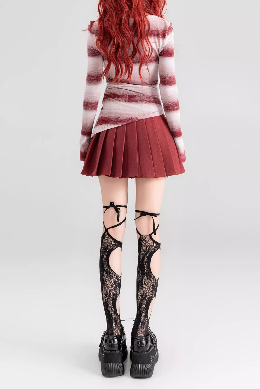 burgundy pleated skirt KEI0013