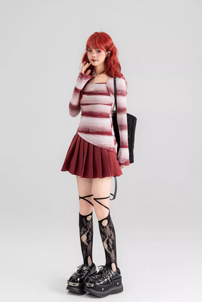 burgundy pleated skirt KEI0013