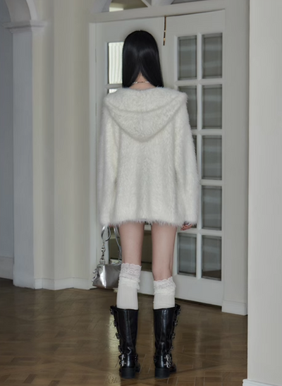 White Imitation Mink Sweater Cardigan PUN0002