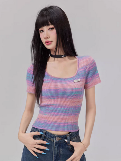 Gradient Striped Knitted T-shirt LAC0167