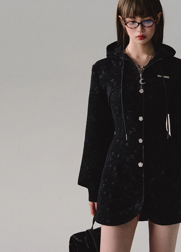 Black Jacquard Hooded Jacket/Suspender Dress OAK0130